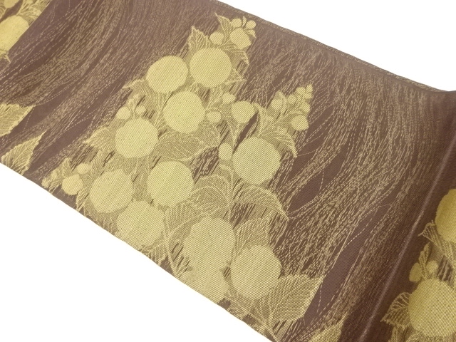 織悦製　紗 抽象花葉模様織出し全通袋帯